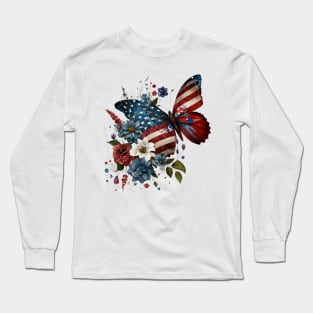 Patriotic Butterfly, 4th of July Design Long Sleeve T-Shirt